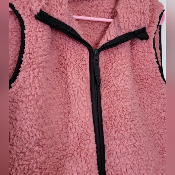 Pink Sherpa Teddy Jacket Vest Cozy Full Zip Barbie Coquette Snow Bunny Large - Picture 4 of 7